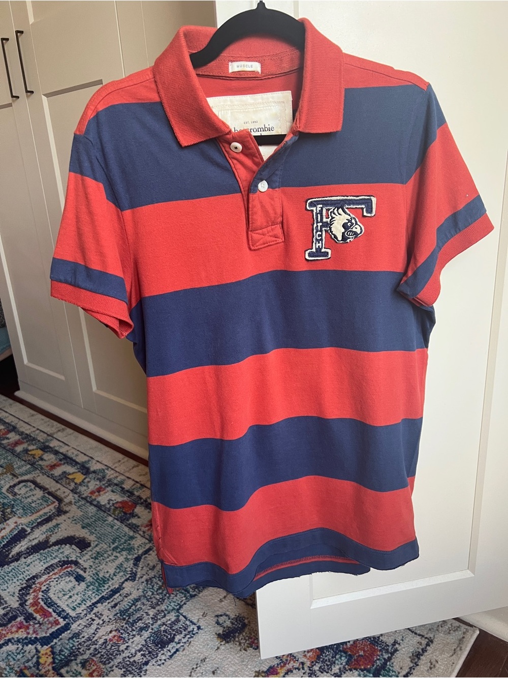 Vintage Abercrombie & Fitch Y2K Striped Muscle Polo Shirt Large rugby